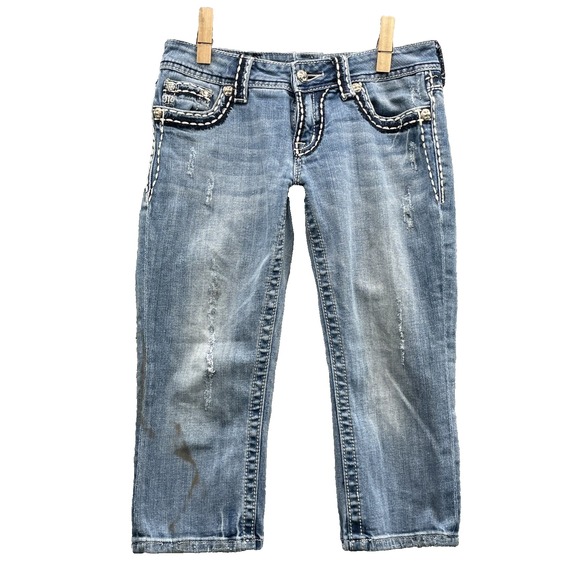 Miss Me Crop Capri Jeans Womens 28* Low Rise Flap Pocket Western Y2k Biker Rodeo - Picture 1 of 16